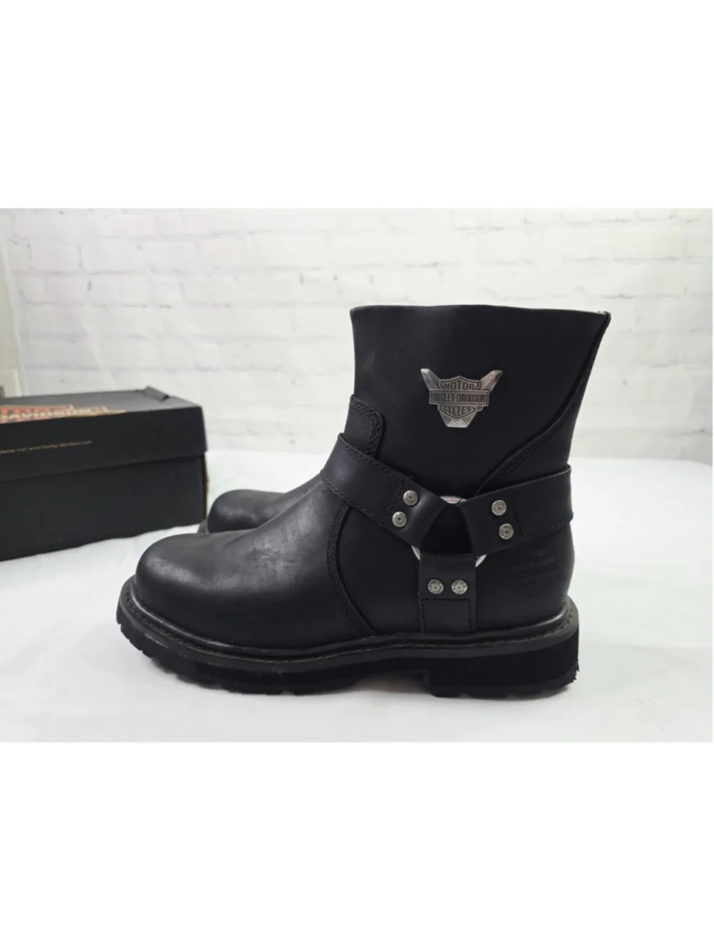 Harley-Davidson Rambert Leather Motorcycle Casual Harness Boot Zip Boots Sz 7.5